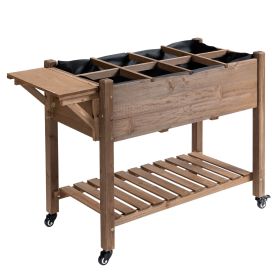 Raised Garden Bed 49x21x34 with Grow Grids & Storage Shelf on Wheels Brown
