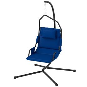 Hammock Chair with Stand and PA Coating Cushion, Hanging Swing Chair with Steel Frame for Indoor and Outdoor, Dark Blue