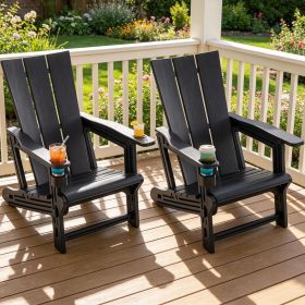 Set of 2 Outdoor  Chairs with Cup Holder Comfortable Garden Furniture for Backyard Patio Lawn