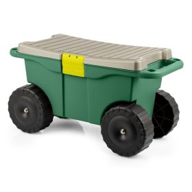 Rolling Garden Cart with Seat - Storage with Tool Tray (Green)