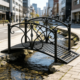 Classic Black Garden Bridge 3.3FT Decorative Safety Railings Backyard Pond Bridge for Outdoor Landscape