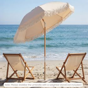 6 Feet Patio Umbrella with Fringe with Push Button Tilt and Wood Pole