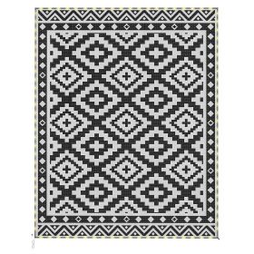Outdoor Rug Carpet Reversible Plastic Straw Rug with LED Lights Black and White 10' x 8' for Patio