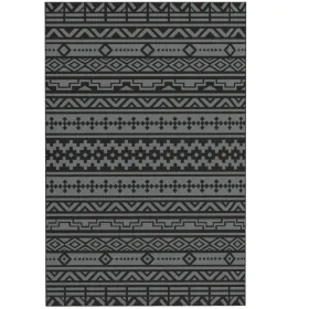 Reversible Outdoor Rug, Waterproof Plastic Straw with Carry Bag, 6' x 9', Black & Gray Geometric Wall