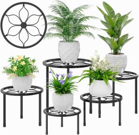 Metal Plant Stands Set of 5, Multiple Heavy Duty Flower Pot Stand, Round Plant Holder, Black