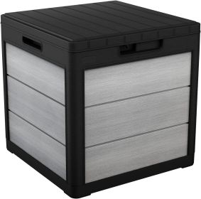 30 Gallon Resin Outdoor Storage Box and Patio Furniture Side Table for Pool and Garden Accessories, Grey Black