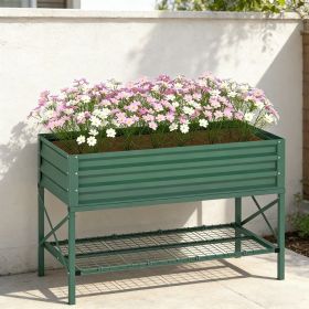 Galvanized Raised Garden Bed, Metal Planter Box with Legs, Storage Shelf and Bed Liner, Green