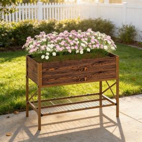 Galvanized Raised Garden Bed, Metal Planter Box with Legs, Storage Shelf and Bed Liner, Dark Brown