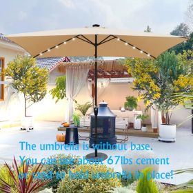 10 x 6.5Ft Rectangular Patio Solar LED Lighted Outdoor Market Umbrellas with Crank and Push Button Tilt for Garden Shade Swimming Pool