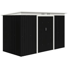9x4 Outdoor Storage Shed Galvanized Steel Garden Shed with Foundation Kit, Ventilation & Doors, Dark Grey