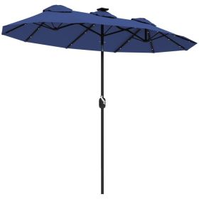 Double-sided Patio Umbrella, 9.7 Outdoor Umbrella With Tilt And Crank, LED Solar Light And 12 Ribs, Navy Blue (Option: Navy Blue)