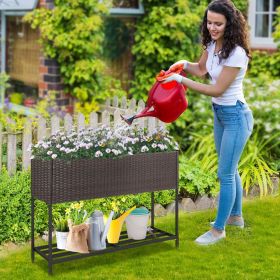 Raised Wicker Garden Bed with Storage Shelf and Removable Liner (Color: Brown, Select: 40" x 12" x 28")