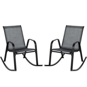Set of 2 Metal Patio Rocking Chair with Breathable Seat Fabric (Color: Black)