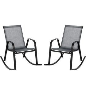 Set of 2 Metal Patio Rocking Chair with Breathable Seat Fabric (Color: gray)