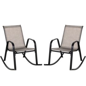 Set of 2 Metal Patio Rocking Chair with Breathable Seat Fabric (Color: Brown)